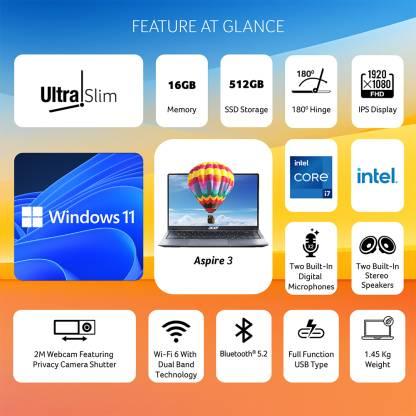 Acer Aspire 3 Intel Core i7 12th Gen 1255U - (16 GB/512 GB SSD/Windows 11 Home) A324-51 Thin and Light Laptop